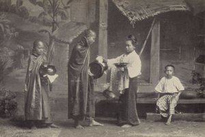 Birmania: El Pongyi con su cuenco de mendicidad (foto en blanco y negro) de Georges Bertin Scott