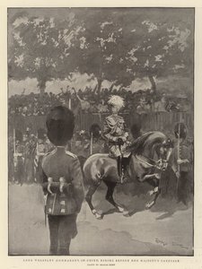 Lord Wolseley (Comandante en Jefe) cabalgando frente al carruaje de Su Majestad de Georges Bertin Scott