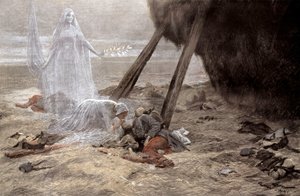 Dos mujeres blancas aparecen ante un soldado moribundo de Georges Bertin Scott