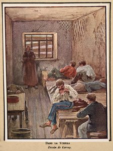 En la Cheka; de Histoire des Soviets, pub. 1922 (litografía en color)