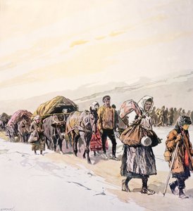 Multitudes hambrientas abandonan su patria, c.1924 (litografía en color) de Georges Carrey