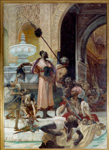 La masacre de los abencerrajes. Los Abencerrajes (tribu morisca del reino de Granada en el siglo XV) fueron exterminados por Boabdil, conocido como Zoghbi (1452-1528). Pintura de Georges Jules Victor Clairin (1843-1919) de Georges Clairin
