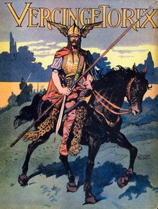 Portrait of Vercingetorix (ca. 80-c. 46 BC) warrior and Gallic leader of the Arvernes tribe" (Retrato de Vercingetorix (82 BC -46 BC) chieftain of the Arverni tribe) Ilustración de Georges Conrad (1874-1936) tomada de "Nos-Gires-Nationales" hacia 1920 de Georges Conrad
