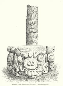Altar de piedra tallada maya e ídolo de Guatemala (grabado) de Georges Ernest Profit
