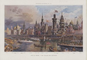 Pabellones de naciones extranjeras en las orillas del Sena en la Exposición Universal de 1900, París