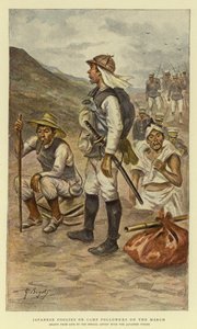 Coolies japoneses o seguidores del campamento en marcha