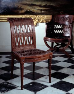 Silla encargada para la lechería de María Antonieta. Mueble de caoba tallada por Georges Jacob de Georges Jacob