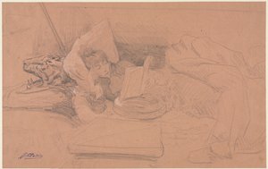Sarah Bernhardt reclinada en un diván, leyendo de Georges Jules Victor Clairin