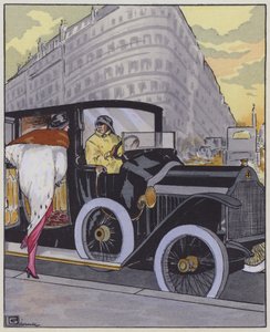 Moda femenina de la década de 1910 y un coche Lorraine-Dietrich