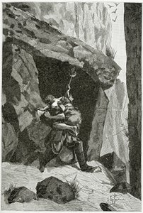 Combate de Han de Islandia y Ordener - ilustración de Han de Islandia, siglo XIX (grabado en blanco y negro) de Georges Marie Rochegrosse
