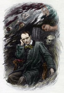 Retrato del poeta francés Charles Baudelaire (1827-1861) rodeado de fantasmas (Representación del poeta romántico francés Charles Baudelaire rodeado de fantasmas, ilustración para "Las flores del mal") Ilustración de Georges Antoine Rochegrosse (1859-19