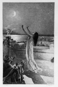 Salambó, hija de Amílcar Barca, reza a Tanit, diosa de la luna. Ilustración de Georges Antoine Rochegrosse para la novela “Salambó” de Gustave Flaubert