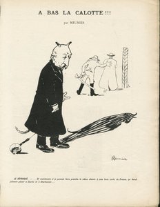 Ilustración de Georges Meunier en Le Panache, revista realista ilustrada, 20/01/04 - Realismo, Religión Fe - Combes Emile, Diablo - Animalización