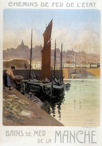 Los baños de mar de la Mancha (Vista del puerto de Granville) - Cartel de los Ferrocarriles del Estado, por Meunier de Georges Meunier