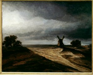 Los alrededores de Montmartre Paisaje parisino con molino. Pintura de Georges Michel (1763-1843)