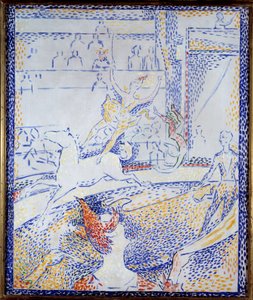 Circo. Una bailarina haciendo un número acrobático a caballo y un payaso. Boceto de Georges Seurat (1859-1891)