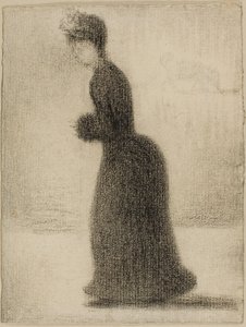 Mujer con manguito, c.1884 (lápiz negro sobre papel colocado sobre tabla) de Georges Pierre Seurat