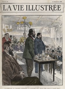 Congreso General de Organizaciones Socialistas, celebrado en París en diciembre de 1899, en el Gimnasio Japy - Jean Jaurès (1859-1914) y Eugène Fournier (1857-1914) dibujo de Georges Redon - la vie illustree de 1899 de Georges Redon