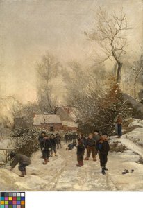 Aldea con niños en la nieve de Georges Reinheimer