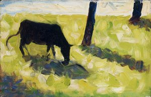 Vaca negra en un prado de Georges Seurat