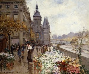 Un mercado de flores a lo largo del Sena de Georges Stein
