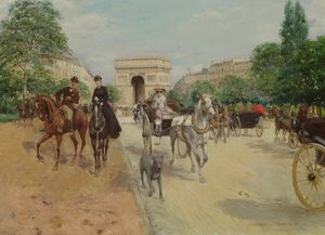 Jinetes y carruajes en la Avenida du Bois, 1910 de Georges Stein