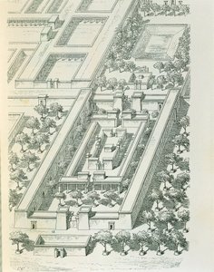 Grabado que representa una vista en perspectiva de un edificio en Tell el-Amarna por Georges Perrot y Charles Chipiez de Georges and Chipiez Charles Perrot