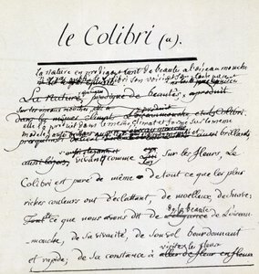 Manuscrito de Buffon sobre el colibrí. sd. siglo XVIII de Georges de Buffon