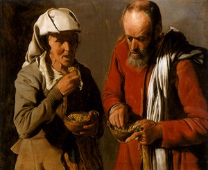 Pareja de campesinos comiendo, 1621 de Georges de La Tour