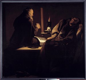 El éxtasis de San Francisco también llamado un monje en oración cerca de un monje moribundo o los dos monjes. Pintura (Vanitas) de Georges de La Tour (1593-1652) de Georges de la (after) Tour