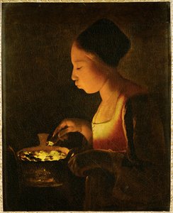 Niña soplando en un brasero (pintura sobre lienzo) de Georges de la Tour