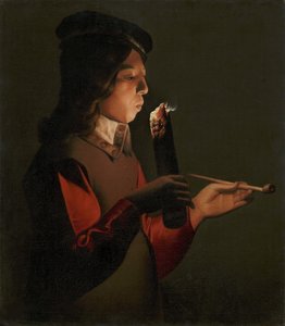 Un joven con una pipa, soplando sobre una brasa de Georges de La Tour