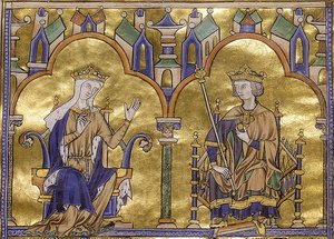 Blanca de Castilla y el rey Luis IX de Francia, de la Biblia Moralizada de San Luis de Toledo, hacia 1227-1234