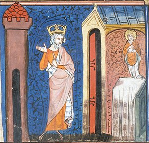 Carlomagno honrando a San Denis, de Chroniques de France ou de St Denis, siglo XIV (22702899392)