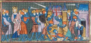 Carlomagno tomando 2 castillos, de Chroniques de France ou de St Denis, siglo XIV (22095303133)