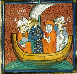 Consejo a bordo de un barco, de Chroniques de France ou de St Denis, siglo XIV (22528511880)