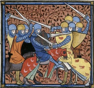 Ebroin derrotando a los Austrasianos, de Les Grandes chroniques de France, Royal 16 G VI f.114v, c. 1332-1350 (22528516520) de Georgia Levan Ramishvili from Tbilisi