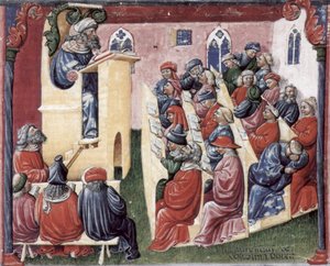 Enrique de Alemania pronunciando una conferencia ante estudiantes universitarios en Bolonia por Laurentius de Voltolina (21114437820)