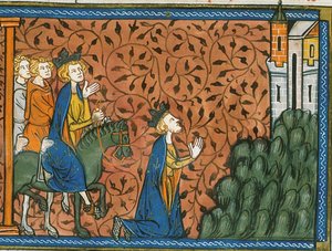 Luis IX en peregrinación a Nazaret, de Chroniques de France ou de St Denis, siglo XIV (22528526100)