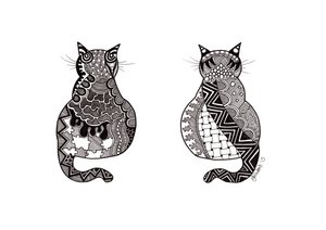 Pareja de gatos, 2015 (tinta sobre cartulina) de Georgina Naisbitt