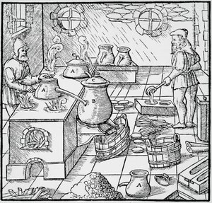 Grabado de De re metallica (Sobre la naturaleza de los metales), de Georg Pawer o Georgius Agricola (1494-1555), publicado en Basilea. de Georgius Agricola