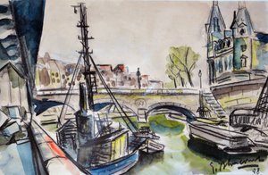 El Sena en París 1948 (acuarela) de Gerald Bloncourt