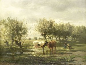 Vacas en un estanque de Gerard Bilders (signed by artist)
