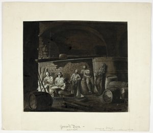 Bodega con hombres jugando a las cartas de Gerrit Dou