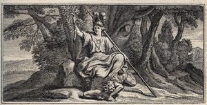 Minerva derrotando a la discordia - grabado por Gerard Edelinck después de Daniel Halle (1614-1675) de Gérard Edelinck