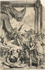 Estudio para Simeón y Leví matan a los sichemitas, de Figures de la Bible de Gerard Hoet I