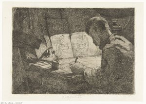 Autorretrato detrás de la mesa de dibujo de Gerard Jan Bos
