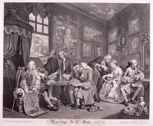 Matrimonio a la moda, 1745, placa I de Gerard Jean Baptiste Scotin