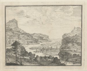 Paisaje fluvial con vistas a una ciudad. de Gerard Melder