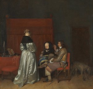 Tres figuras conversando en un interior La amonestación paternal, ca 1654 de Gerard Ter Borch the Younger